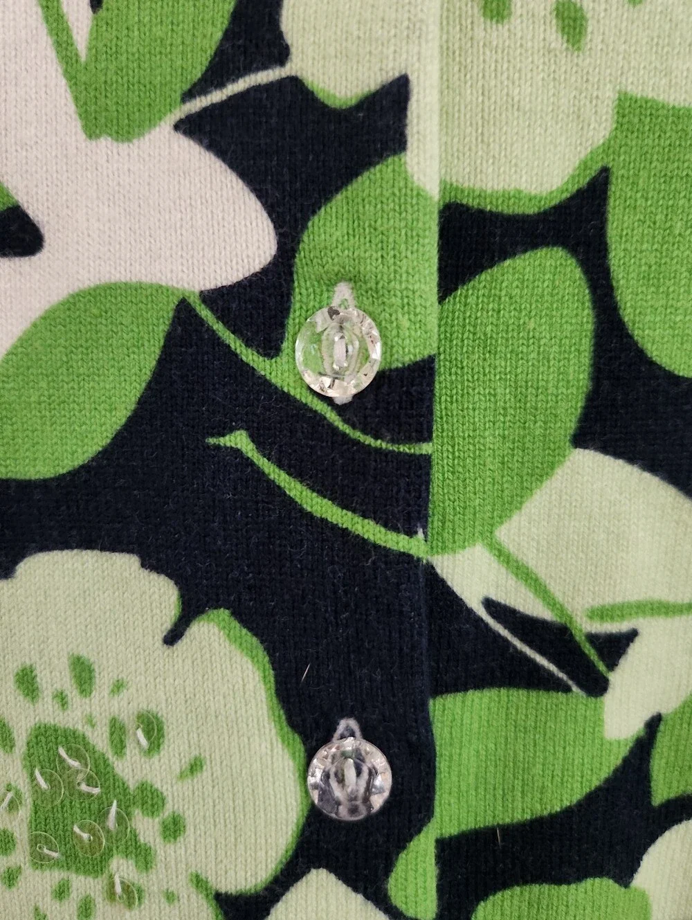 Charter Club Green & Black Cardigan Flower & Leaf, Size-Marked as PS but is PM
